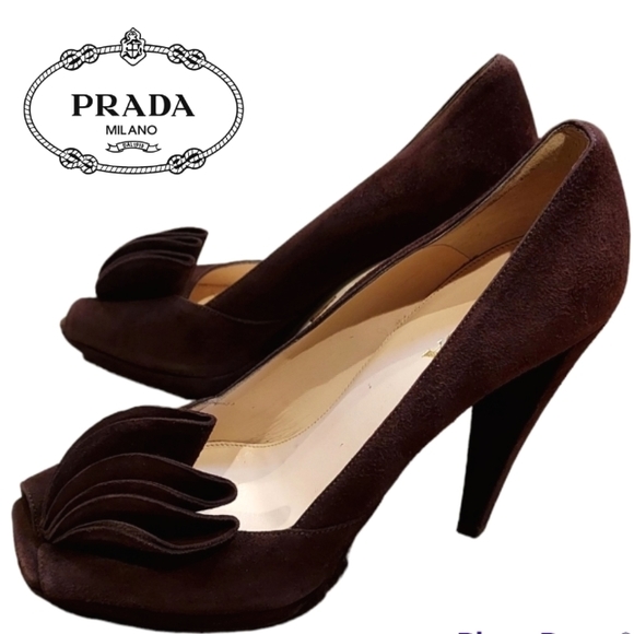 Prada Shoes - PRADA Suede Peep-Toe Petal Pumps, size 38 / 8